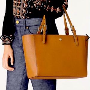 Tory Burch Emerson Tote in Brown Saffiano Leather